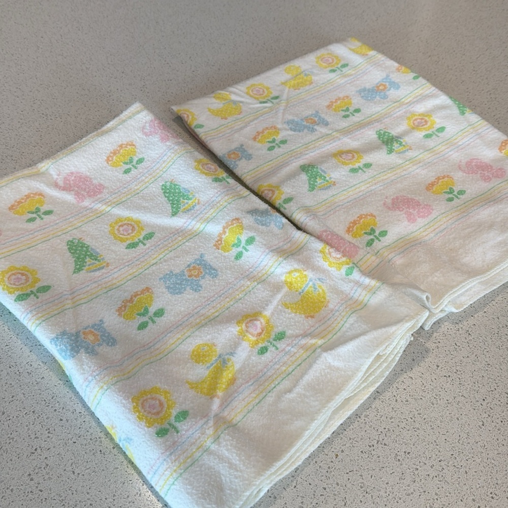 Set of two vintage Riegel duck baby flannel receiving blankets